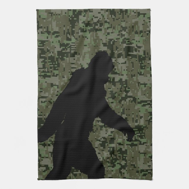 Black Gone Squatchin Woodland Digital Camouflage Tea Towel (Vertical)