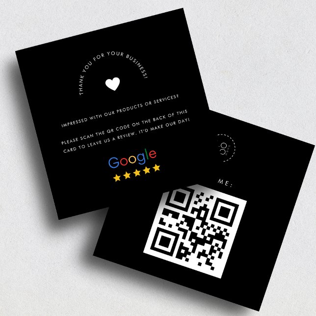 Black Google Reviews Custom Business Logo QR Code Square Business Card (Creator Uploaded)