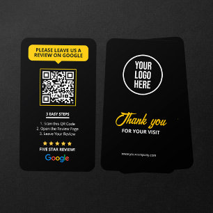 Black Google Reviews QR Code Business Review Link  Business Card