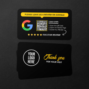 Black Google Reviews QR Code Business Review Link Business Card