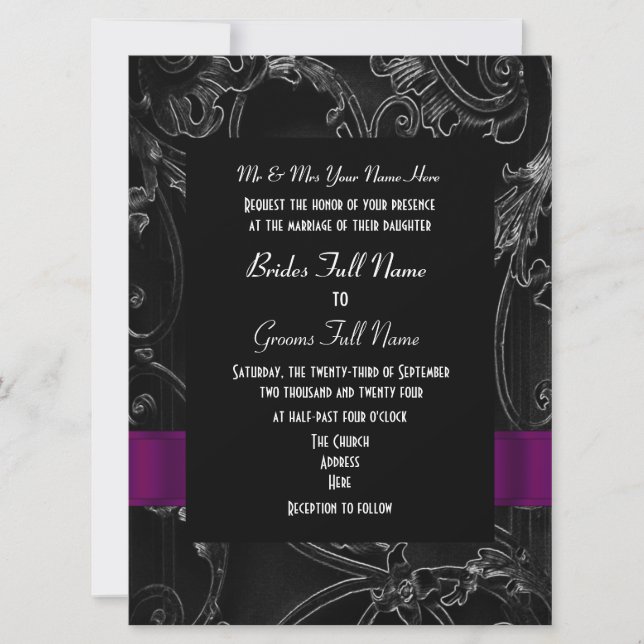 Black goth fantasy formal wedding invitation (Front)