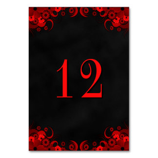 Black Goth Red Floral Reception Table Number Cards