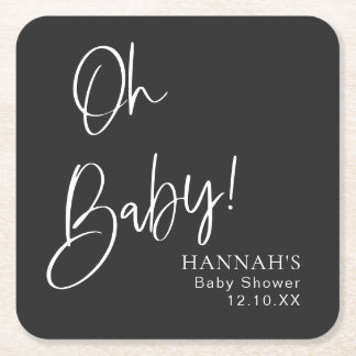 Black Gothic and Moody Halloween Baby Shower Square Paper Coaster