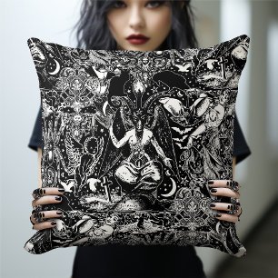 Black Gothic Baphomet Witchcraft Dark Occult Decor Cushion