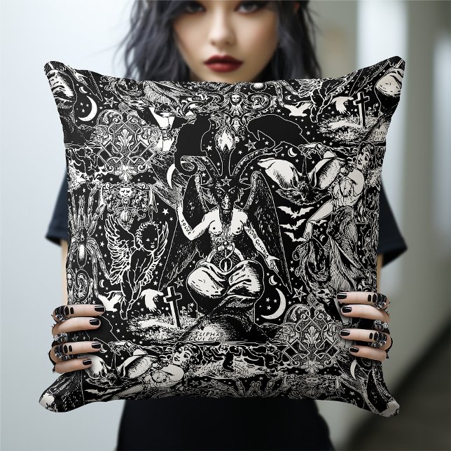 Black Gothic Baphomet Witchcraft Dark Occult Decor Cushion (Creator Uploaded)