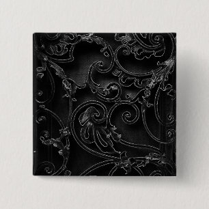 Black gothic baroque swirl pattern 15 cm square badge