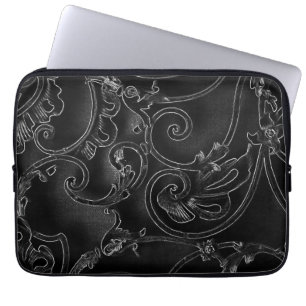 Black gothic baroque swirl pattern laptop sleeve
