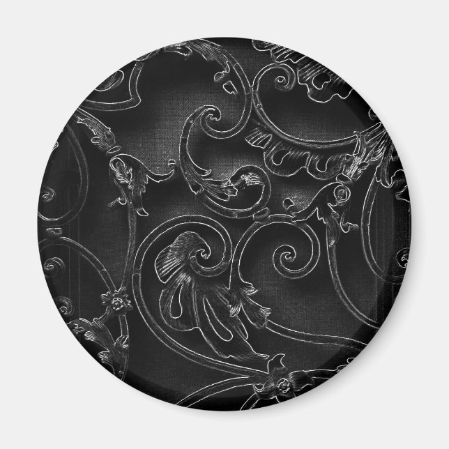 Black gothic baroque swirl pattern magnet (Front)