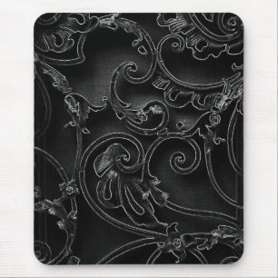 Black gothic baroque swirl pattern mouse pad