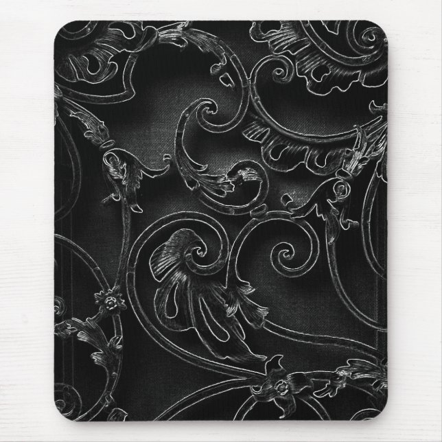 Black gothic baroque swirl pattern mouse pad (Front)
