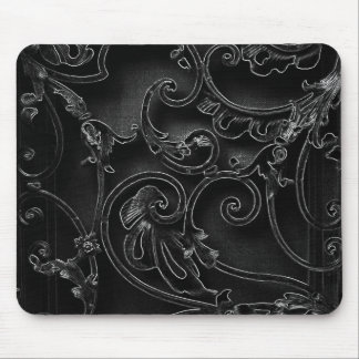 Black gothic baroque swirl pattern mouse pad