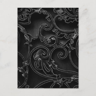 Black gothic baroque swirl pattern postcard