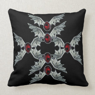 Black Gothic Blood Stone Bat Wings Throw Pillow
