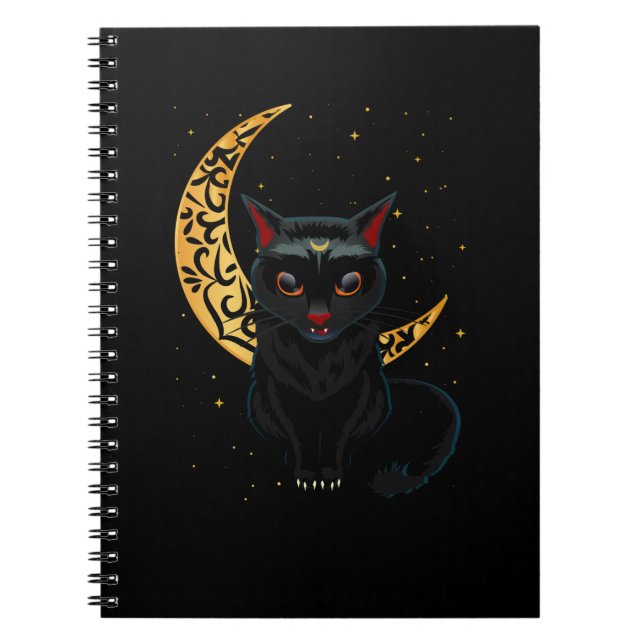 Black Gothic Cat Crescent Wicca Goth Kitten Notebook (Front)