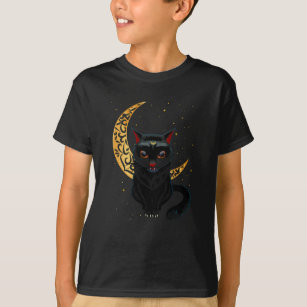 Black Gothic Cat Crescent Wicca Goth Kitten T-Shirt