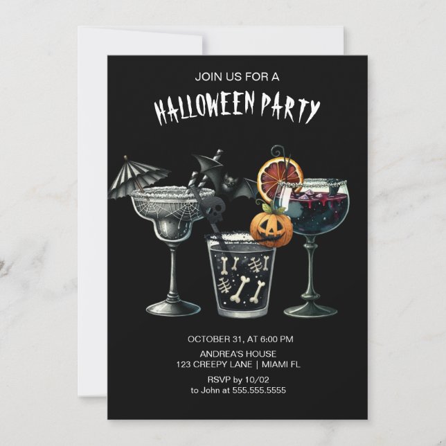 Black Gothic Cocktails Halloween  Invitation (Front)