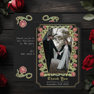 Black Gothic Coffin Rose Wedding Thank You Card