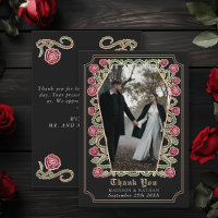 Black Gothic Coffin Rose Wedding Thank You Card