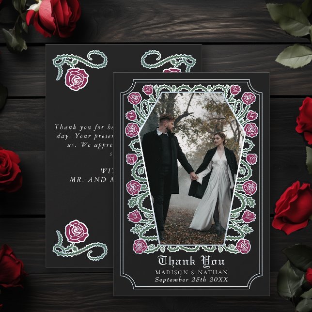 Black Gothic Coffin Rose Wedding Thank You Card (Creator Uploaded)