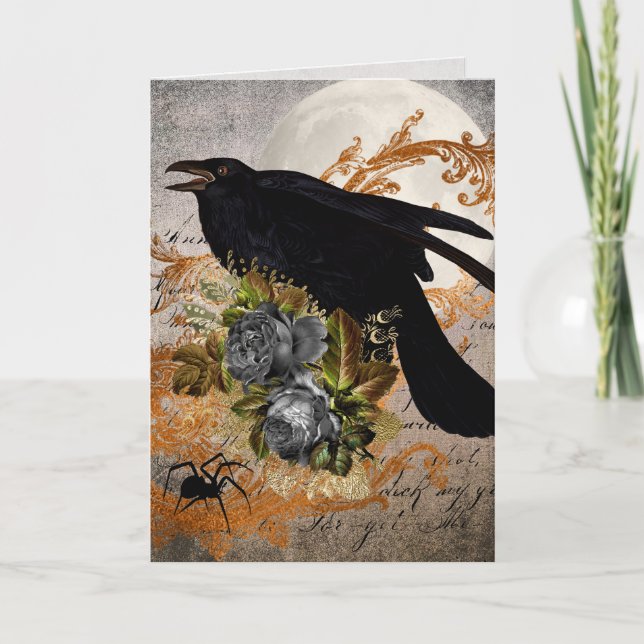 Black Gothic Crow & Spider Card (Front)
