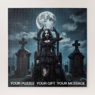 Black Gothic Dark Graveyard Girl Jigsaw Puzzle