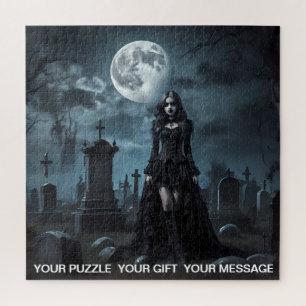 Black Gothic Dark Graveyard Girl Jigsaw Puzzle