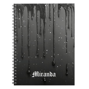 Black Gothic Drip Liquid Glitter Paint Dark Notebook