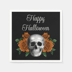 Black Gothic Floral Skull Halloween Napkin