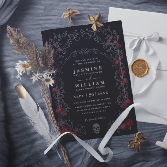 Black Gothic Gate Romance Elegant Modern Wedding Invitation (Creator Uploaded)