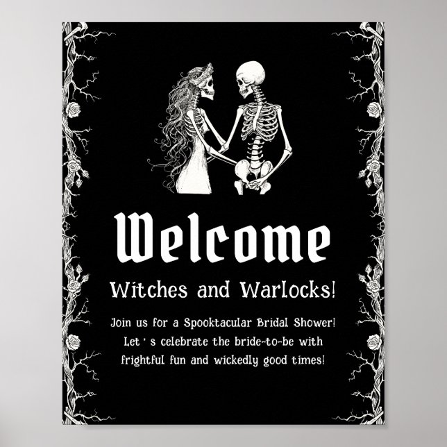 Black Gothic Halloween Bridal Shower Welcome Sign (Front)