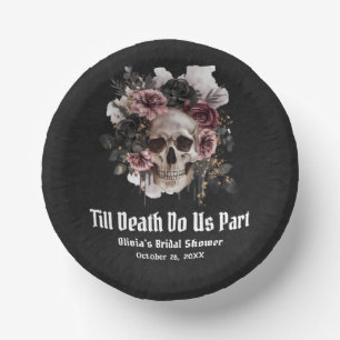 Black Gothic Halloween Floral Skull Bridal Shower Paper Plate