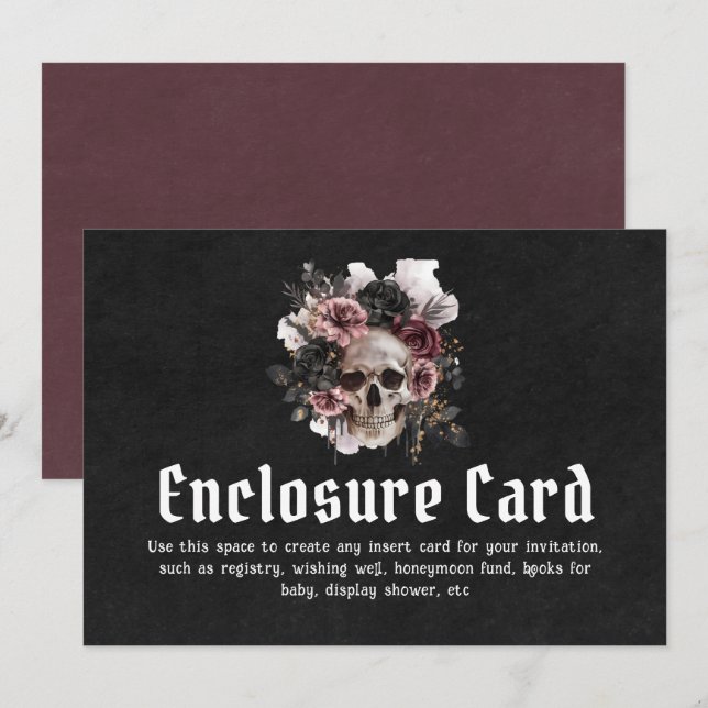 Black Gothic Halloween Floral Skull Enclosure Card (Front/Back)