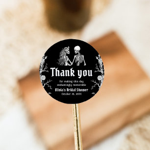 Black Gothic Halloween Skeleton Bridal Shower Classic Round Sticker