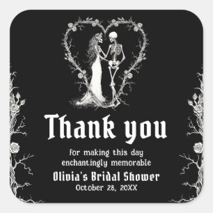 Black Gothic Halloween Skeleton Bridal Shower Square Sticker