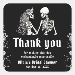 Black Gothic Halloween Skeleton Bridal Shower Square Sticker