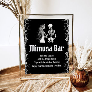 Black Gothic Halloween Skeleton Mimosa Bar Sign