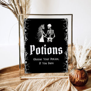 Black Gothic Halloween Skeleton Potions Sign  