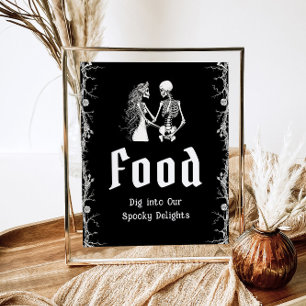 Black Gothic Halloween Spooky Skeleton Food Sign