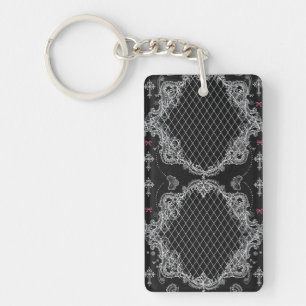 Black Gothic Lace Keychain with Pink Bows