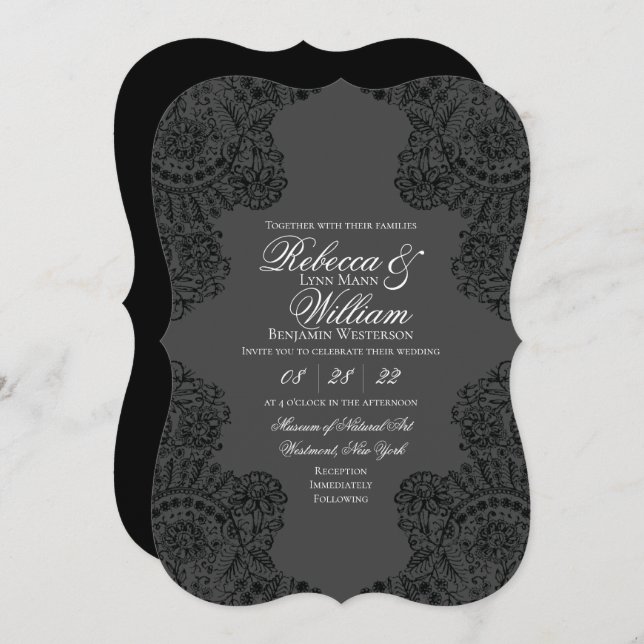 Black Gothic Lace Wedding Invitation (Front/Back)