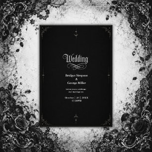 black Gothic Minimalist Moon Star Wedding Invitation