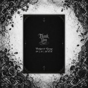 black Gothic Minimalist Moon Star Wedding Thank You Card