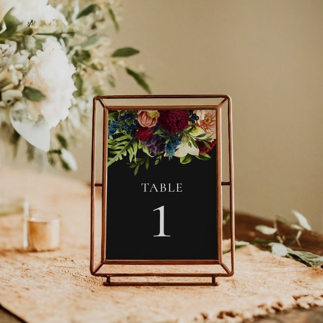 Black Gothic Moody Floral Burgundy Wedding  Table Number (Creator Uploaded)