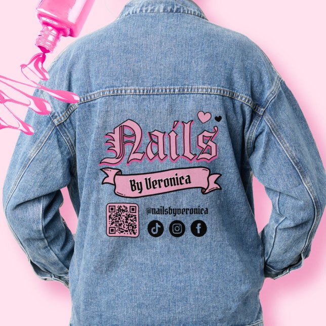 Black Gothic Nails Lettering Nail Tech Denim Jacket (Black Gothic Nails Lettering Nail Tech Denim Jacket)