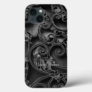 Black gothic pattern personalised monogram iPhone 13 case