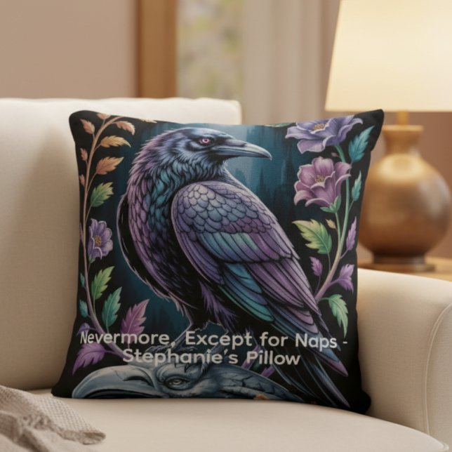 Black Gothic Raven with Floral Humour Cushion (Personalized funny black gothic raven pillow
)