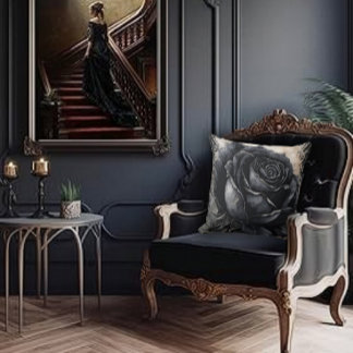 Black Gothic Rose Cushion