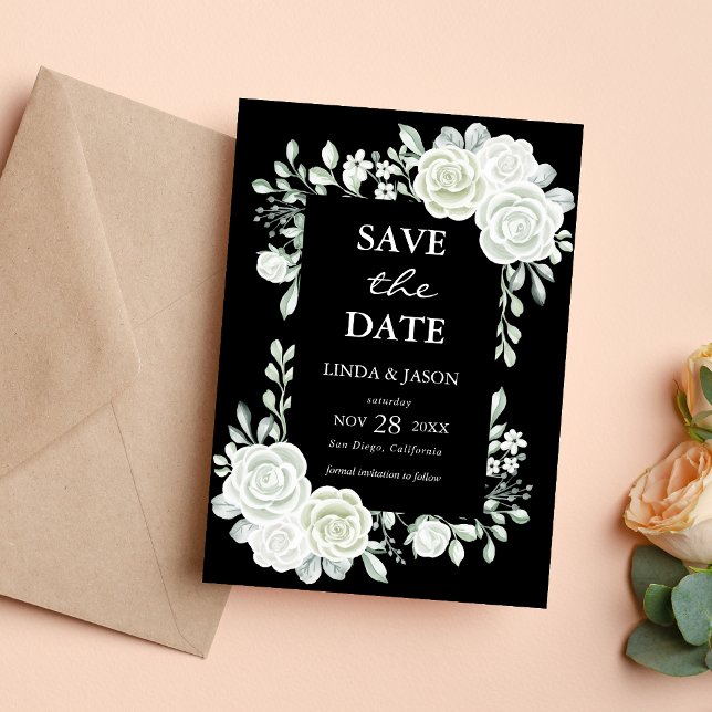 Black Gothic Roses Wedding Save The Date Card (Creator Uploaded)