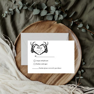 Black Gothic Skull Skeleton wedding RSVP Card