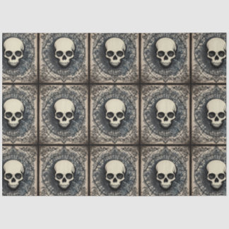 Black Gothic skull, spider web ornament ephemera Tissue Paper